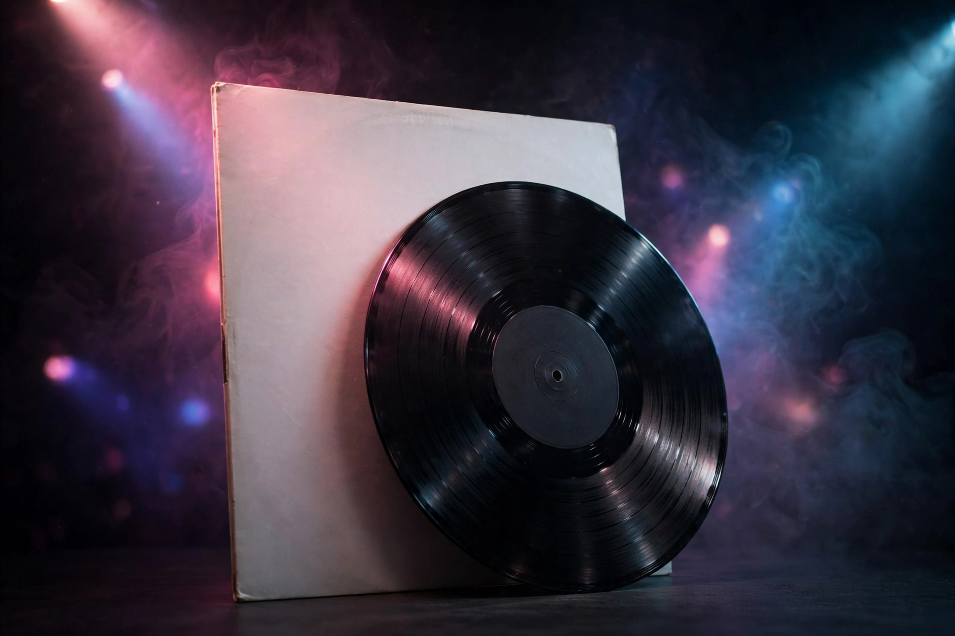 Vinyl record beside a plain white album sleeve, evoking the Thriller album